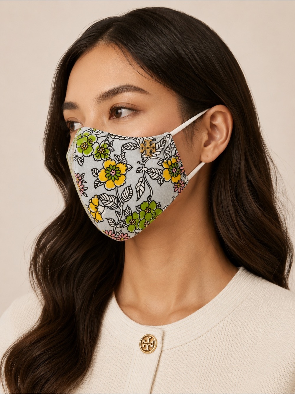 New Tory Burch Floral Face Mask with Adjustable Ear Loops
